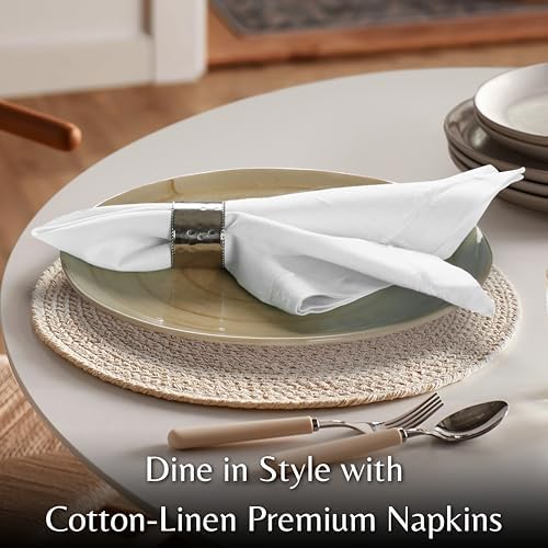 Ramanta Home White Linen Flax Cloth Napkins Set of 4, 18x18 Inches