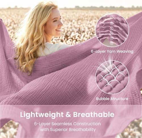 Love's cabin 100% Cotton Muslin Blanket Throw for Couch, Dusty Pink