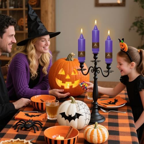 NJAO HOO Purple Advent Short Taper Candle 5 Inch Halloween Candlesticks Unscented Dripless Tapered Candle Set for Home Decor Party Dinner Candles, 4 Pack