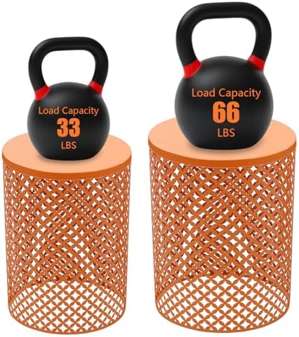 Set of 2 Outdoor Side Table, Garden Stool for Patio, Metal Accent Table Modern End Table, Patio Side Table for Garden, Balcony, Bedroom Indoor Outdoor Decorative, Terracotta Orange