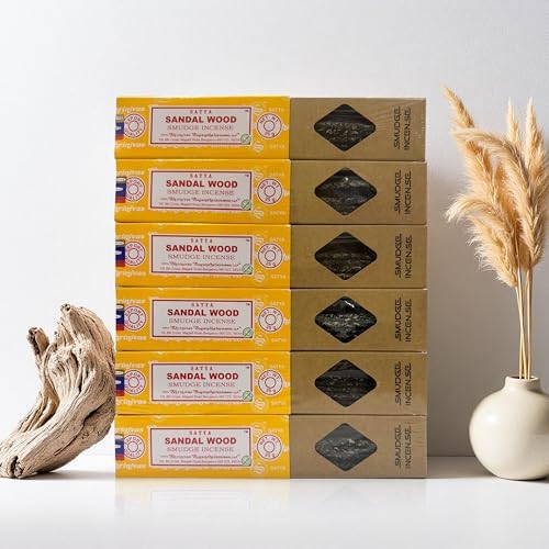 Satya Smudge Incense Stick – Hand-Rolled Indian Masala Incense for Meditation, Yoga & Spiritual Cleansing Pack of 6 (Smudge Sandalwood)