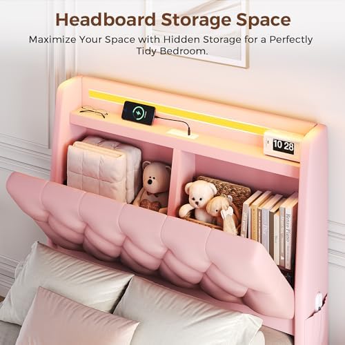 Jocoevol Twin Size Bed Frame with 2 Storage Drawers & Hidden Headboard