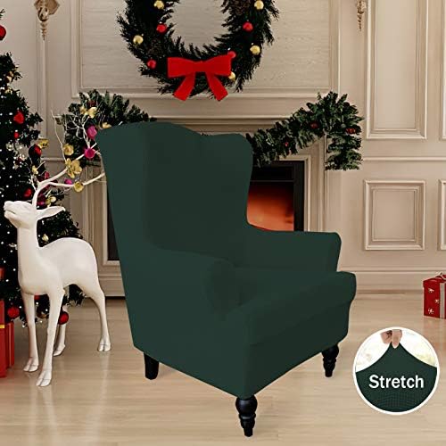 Easy-Going Stretch Wingback Chair Sofa Slipcover Dark Green
