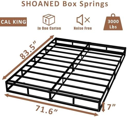 Cal King Metal Box Springs - 7 Inch Low Profile Heavy Duty Black Basics Bed Base Non Slip Box Spring Mattress Foundation, Easy Assembly, No Noise