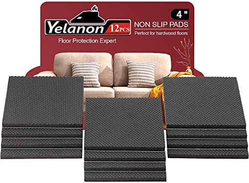 Yelanon Non Slip Furniture Pads for Hardwood Floors 12 Pcs 4"