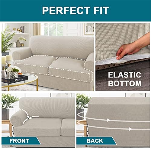 Turquoize 3 Piece T Cushion Sofa Slipcovers Stretch Couch Cover Furniture Covers with 2 Individual T Cushion Covers, Washable (2 Cushion Sofa, Island Fossi)
