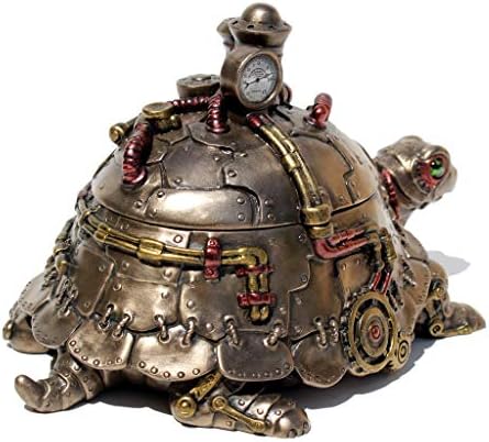 Veronese Design Steampunk Turtle Trinket Box - Antique Bronze Jewelry Storage Box with Secret Compartment, Cold Cast Resin Decorative Statue, 7.25" Long Gift for Women