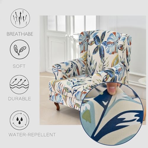 HAOYONG Wing Chair Slipcovers Stretch Wingback Chair Covers Printed 2 Pieces Wingback Armchair Slipcover Elastic Chair Slip Covers Washable Armchair Protector Cover for Living Room and Bedroom