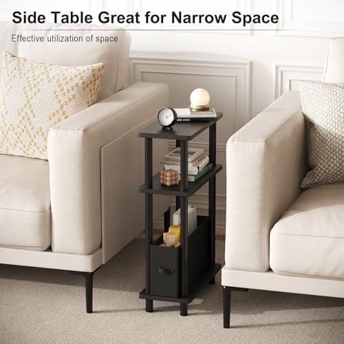 Apicizon Narrow Side Table with Fabric Basket, 3-Tier End Table, Black