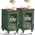 Joaxswe Narrow Side Table Set 2 with Charger, Glass Door Storage