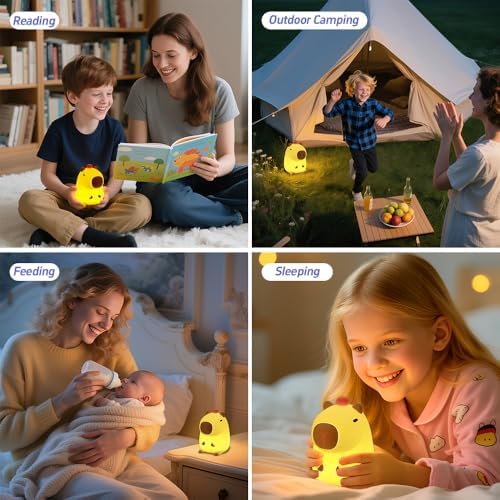 Cute Capybara Night Light, Squishy Animal LED Night Lamp Rechargeable, Novelty Nursery Lamp Nightlight for Kids, 2 Levels Dimmable Touch Lamp for Bedroom, Room Decor Gifts Stuff for Girls Boys
