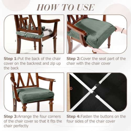 Havawish Extra Wide Dining Chair Seat Covers, Matcha Green, Velvet, 1 Pcs