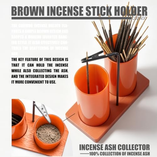 2 in 1 Incense Holder for Sticks,Glass Incense Burner Holder with Storage,Upside Down Incense Holder for Sticks with Glass Ash Catcher for Meditation Yoga Spa Room Home Decor[2 Long Full Brown]