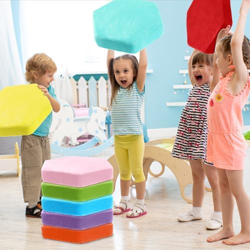 GlikCeil 8 Pack Hexagon Floor Pillow Cushions for Kids 15'' Classroom Soft Warm Short Plush Colorful Flexible Seating for Toddler Indoor Reading Corner Playroom Yoga Daycare Home Preschool(Rainbow)