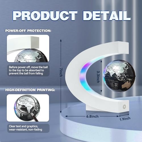 Magnetic Levitating Globe with LED Light, C Frame Floating World Globe Lamp, Cool Gadgets for Men Boys and Girls, Cool Stuff Tech Gifts for Office Bookshelf Home Desk Decor