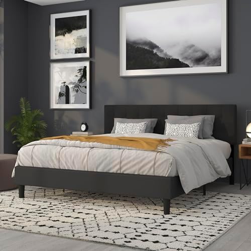 BizChair Quilted Tufted Upholstered King Size Headboard in Black Fabric