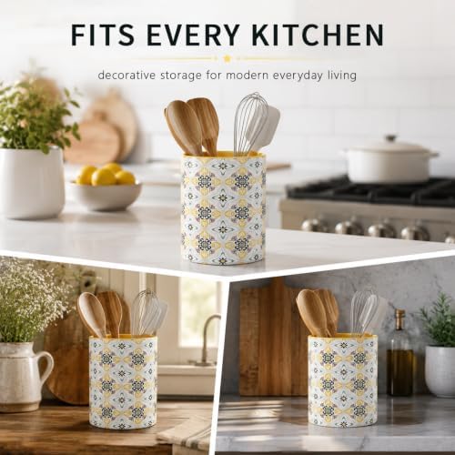 Solidith Utensil Holder Crock for Countertop,Kitchen Counter Decor,Yellow