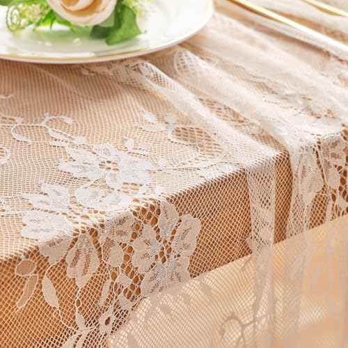 10 Packs Lace Tablecloth 60 X 120 Inch Vintage Boho Ivory Floral Overlay