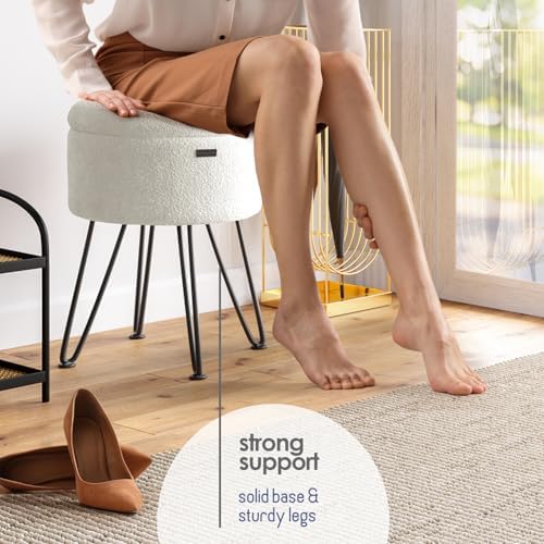 Round Ottoman with Storage, Boucle Storage Ottoman, Foot Stool Ottomans, Makeup Vanity Stool, Small Ottomans Foot Rest, Modern Vanity Stools for Living Room and Bedroom, Cream