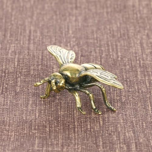3PC Butterfly Bee Beetle Sculpture Solid Metal Brass Animal Figurine Mini Insect Statue Ornament for Home Office Garden Desktop Decor Scene Decoration (Butterfly + bee + Beetle)