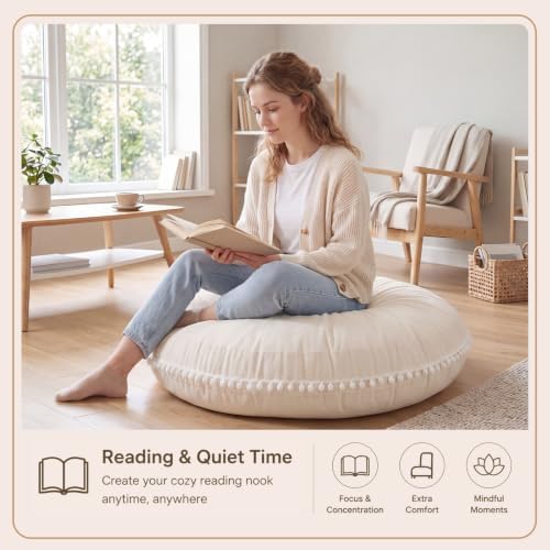 Jerify 40x40x5'' Large Reading Nook Floor Cushion, Oversized Cotton Pillow
