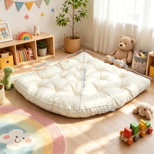 TOPCHANCES Large 4-Inch Thick Floor Cushion for Kids,39" Round Corner Playroom Pillow,Soft Non-Slip Floor Seat for Dorm Room,Bedroom Nooks&Reading Corners
