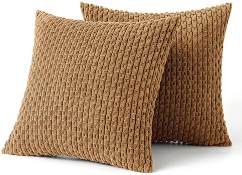 MIULEE Decorative Throw Pillow Covers 18x18 Light Coffee Textured Corduroy