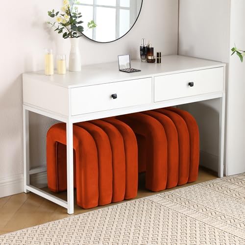 Rust Velvet Ottoman Stool Set of 2, Cute Backless Vanity Stool Chair