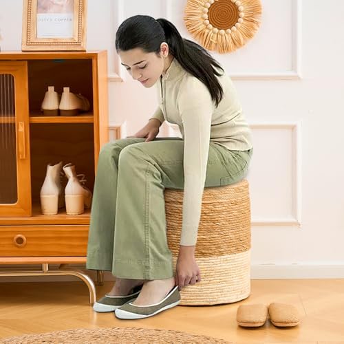 14" Natural Grass Round Storage Pouf Ottoman Handwoven Pouffe Rattan Stool
