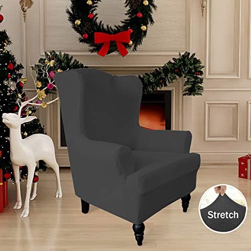 Easy-Going Stretch Wingback Chair Sofa Slipcover Dark Gray