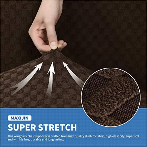 MAXIJIN Wingback Chair Covers 1-Piece Stretch Wing Chair Covers Soft Thick Wingback Armchair Slipcover Non-Slip High Back Chair Furniture Protector Washable (Wing Chair, Dark Coffee)
