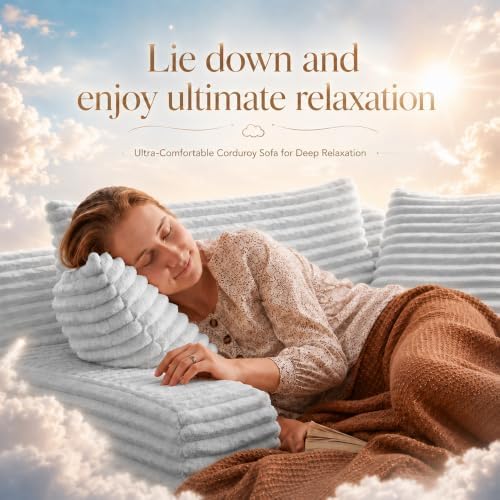 66" Chaise Lounge Chair Indoor, Corduroy Upholstered Reading Chair Oversized Boneless Chair with Deep Seat, Cloud Lounge Chair with 3 Pillows for Living Room, Bedroom, No Assembly Required
