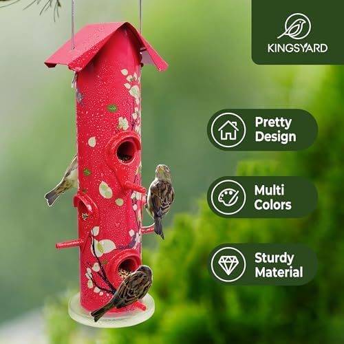 Kingsyard Metal Bird Feeders for Outdoors Hanging, Tube Bird Feeder