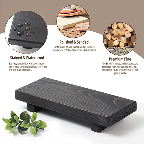 Wood Pedestal Soap Stand, Farmhouse Wood Riser, Soap Dish Holder Decor for Bathroom Kitchen, Soap Tray, Rustic Candle Plant Holder, Counter Decor, Display Rectangular Decorative (Ebony)