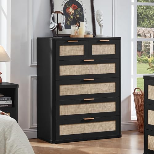 LEYAOYAO Rattan Dresser for Bedroom, 41" Tall Chest of Drawers