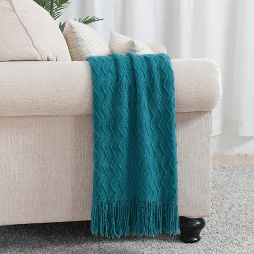 BOURINA Teal Throw Blanket 60x80 Inch Boho Knitted Soft Throw Sofa Blanket