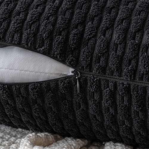 MIULEE Decorative Throw Pillow Covers 18x18 Black Textured Corduroy