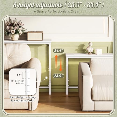 Huuger 102.4 Inch Sofa Table with Power Outlets, Skinny Behind Couch Table