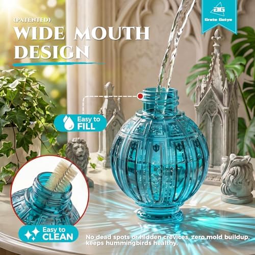 Glass Hummingbird Feeder for Outdoors Hanging, 26 fl oz Bird Nectar Feeder
