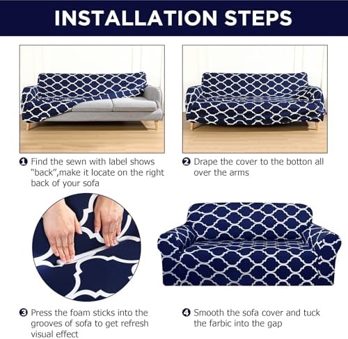 Peryiter 3 Pcs Navy Blue Couch and Loveseat Sofa Covers,3 Size