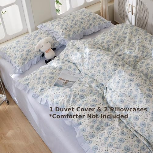 Blue Queen Size Duvet Cover 90"×90",100% Cotton Bedding Set 3 Pcs