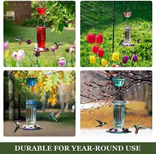 Kingsyard Glass Hummingbird Feeder for Outdoors Wild Bird Feeder with 6 Feeding Ports Hanging for Garden Yard, Pink (Ant Moat Included)