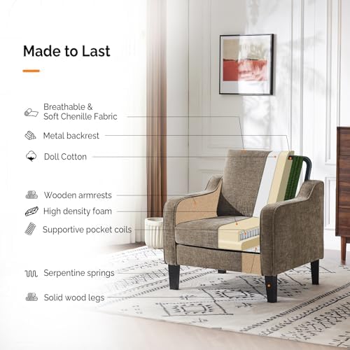 VINGLI Accent Chair, Chenille Upholstered Armchair, 380 LBS, Living Room