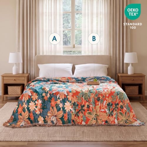 Boho Throw Blanket - 90"x90" Lightweight Cotton Throws for Bed Adult