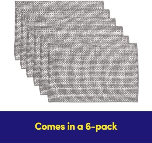 Sweet Home Collection 100% Cotton Placemats for Dining Room Rectangle Two Tone Woven Fabric 13" x 19" Soft Durable Table Mat Set, Set of 6, Gray