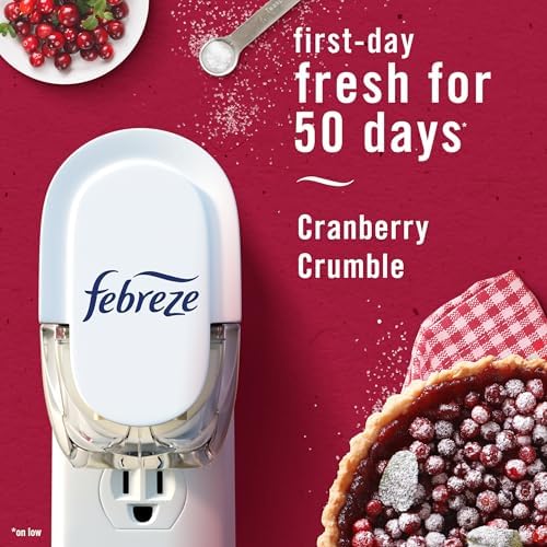 Febreze Odor-Fighting Fade Defy PLUG Air Freshener Baked Cinnamon Apple,Cranberry Crumble,.87 fl. oz. Oil Refill,(Pack of 8)
