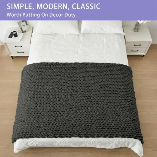 Bigacogo Chunky Knit Throw Blanket for Couch, 40x80 inches, Dark Grey