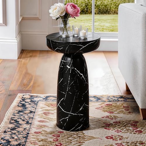 Faux Marble Side Table Black, 24Inch Outdoor End Table