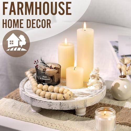 Tikea Round Wood Riser, Farmhouse Riser for Decor, Rustic Display Tray 10in