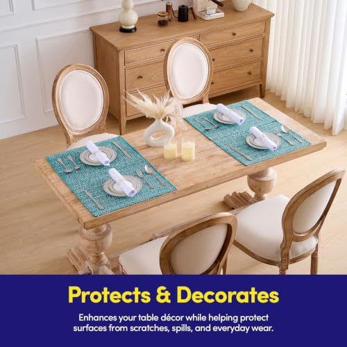 Sweet Home Collection 100% Cotton Placemats for Dining Room Rectangle Two Tone Woven Fabric 13" x 19" Soft Durable Table Mat Set, Set of 4, Turquoise